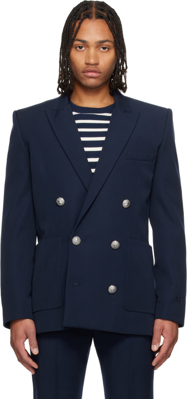 Photo: Balmain Navy Grain de Poudre Blazer