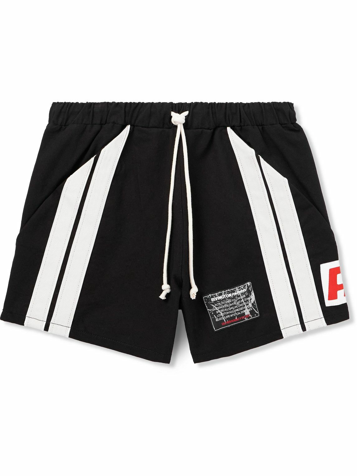 RRR123 - Trappist Straight-Leg Logo-Appliquéd Cotton-Canvas Drawstring Shorts - Black