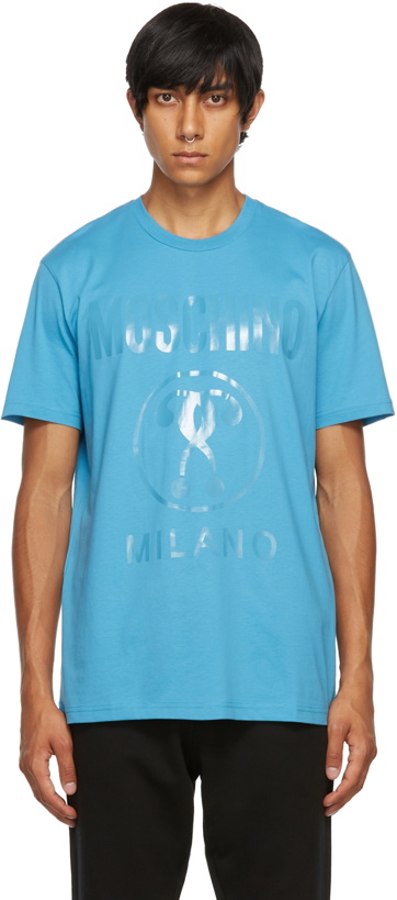 Photo: Moschino Blue Monochrome Double Question Mark T-Shirt