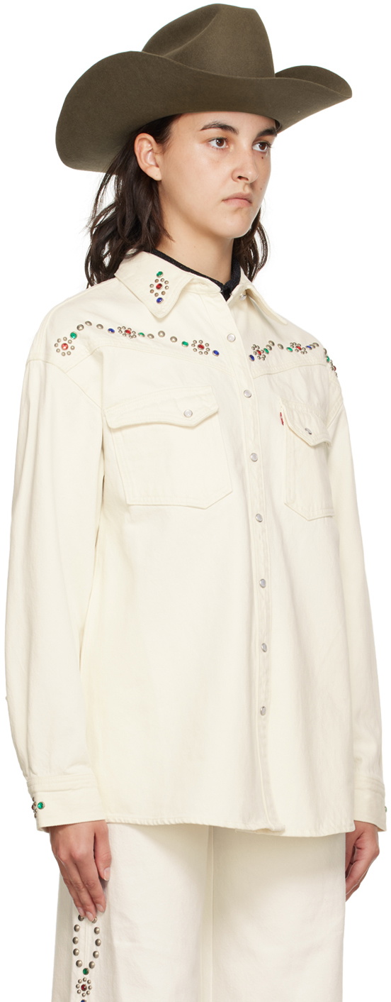 Anna Sui White Studded Denim Shirt