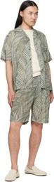 YOKE Green Leaf Pattern Printed Rayon 2Pleated Easy Shorts