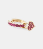 Robinson Pelham Orb Midi and Heart EarWish 14kt gold single hoop earring with diamonds and rubies