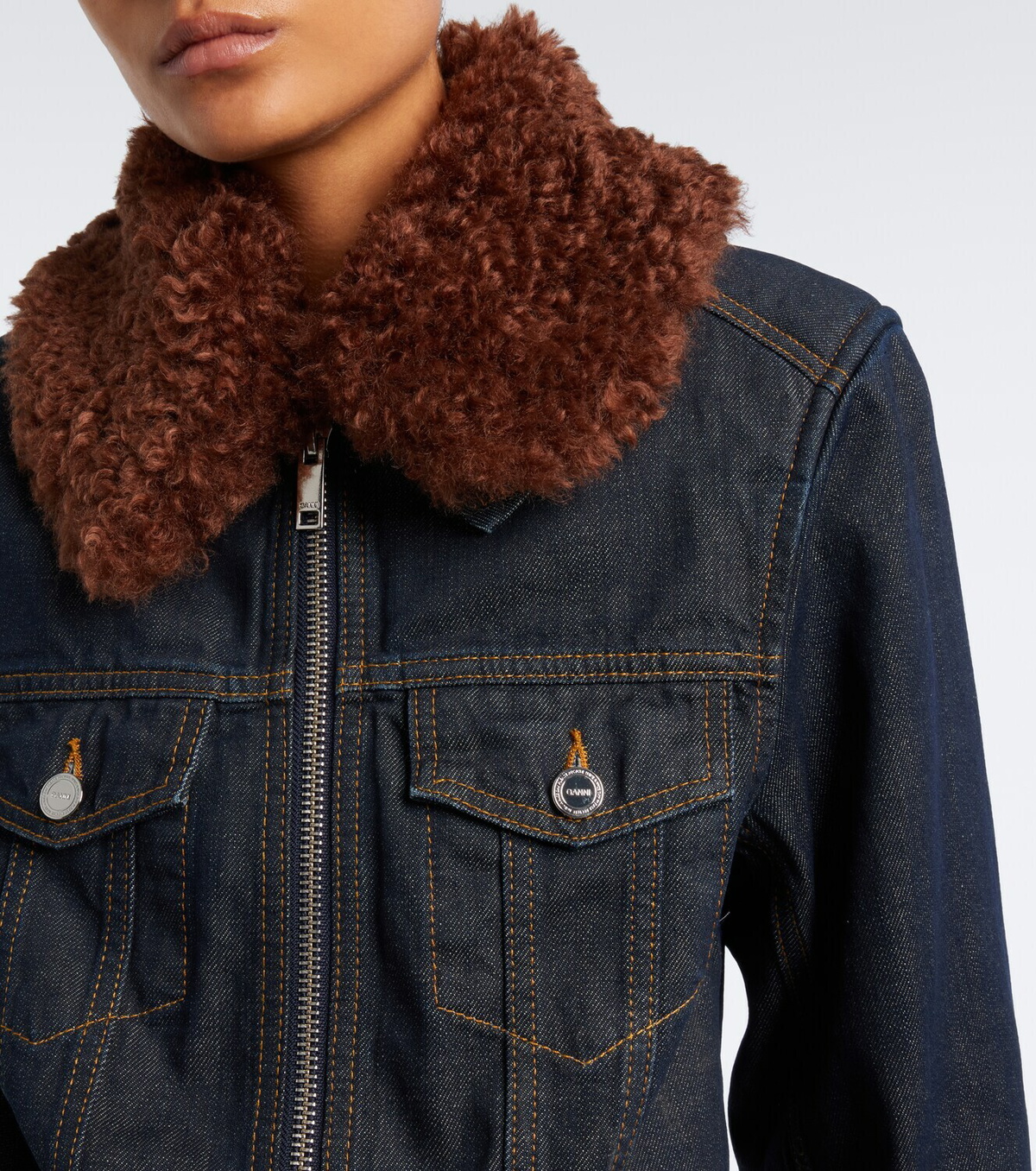 Ganni Cropped denim blouson jacket