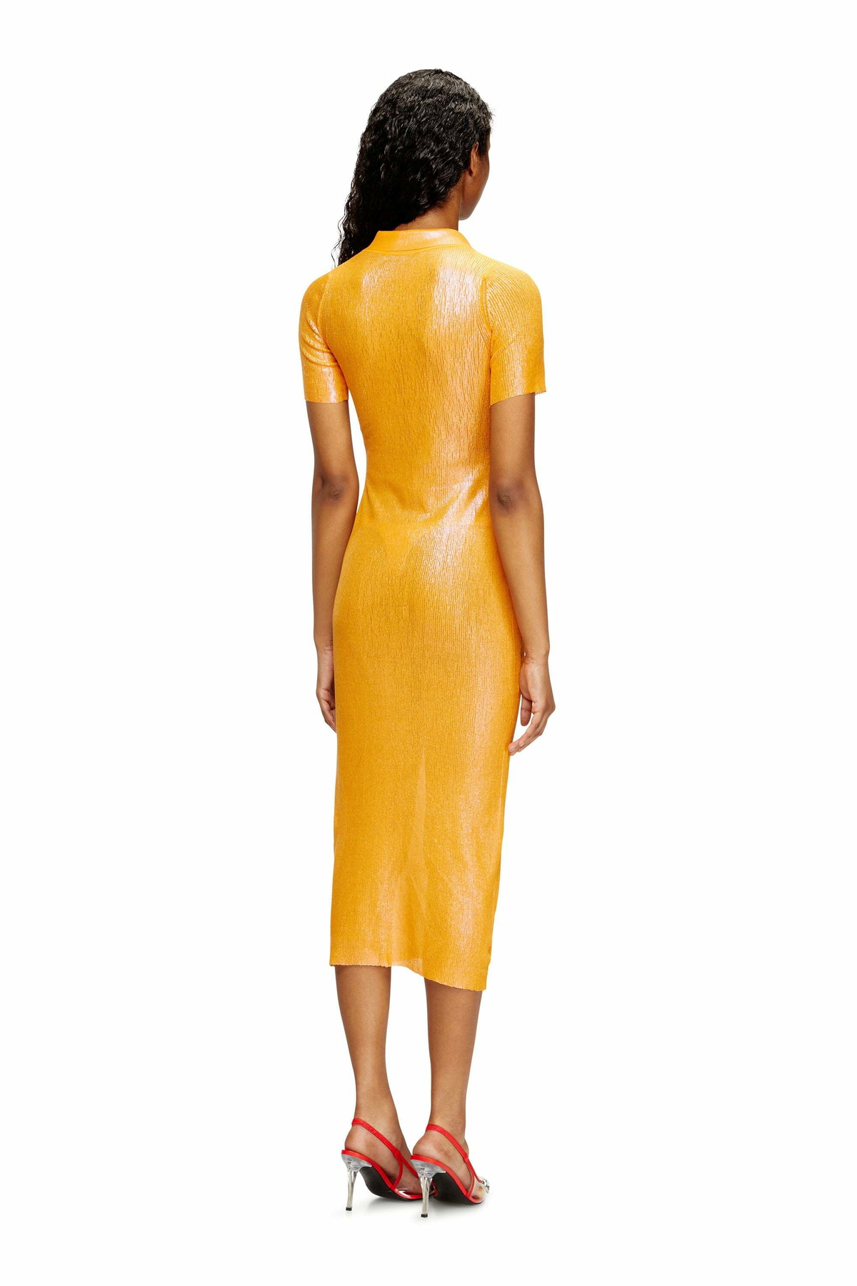 Diesel Iridescent knit polo dress with lotus print - Dresses Womens in Orange