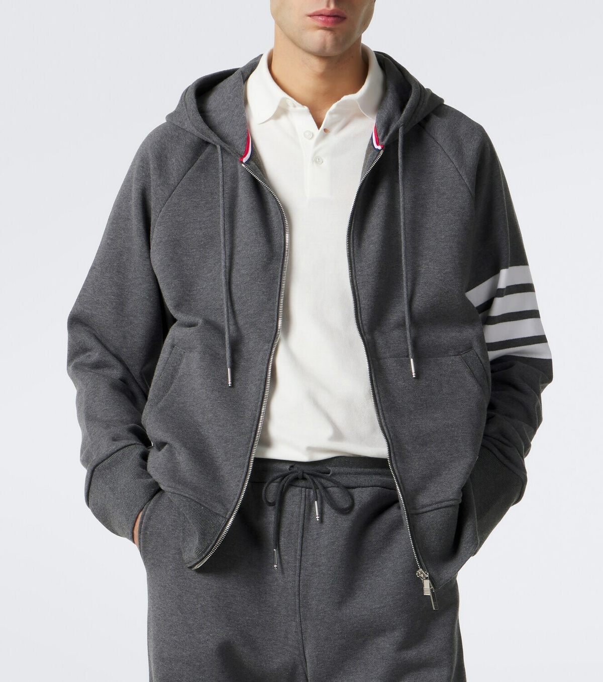 Thom Browne 4-Bar cotton jersey zip-up hoodie