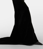 Alessandra Rich Bow-detail off-shoulder velvet gown