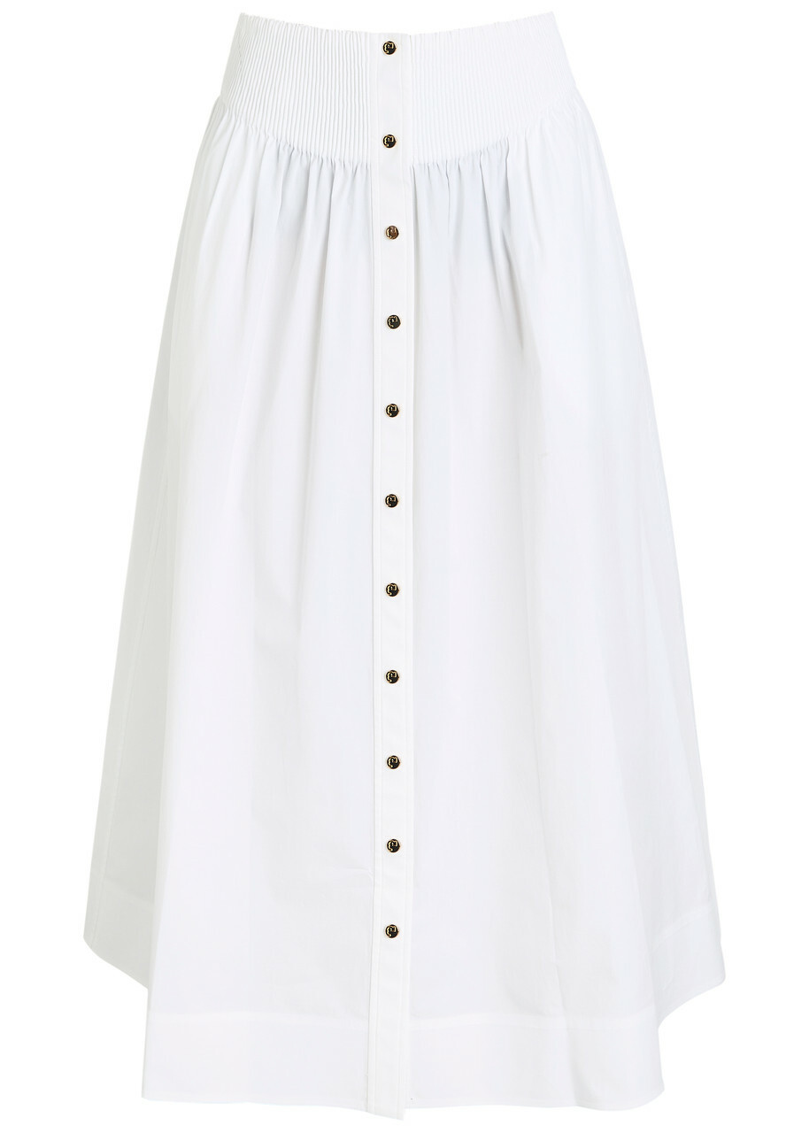 Tory Burch Stretch-cotton Poplin Midi Skirt White Tory Burch