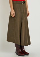 Ganni Belted Wool Midi Skirt Brown