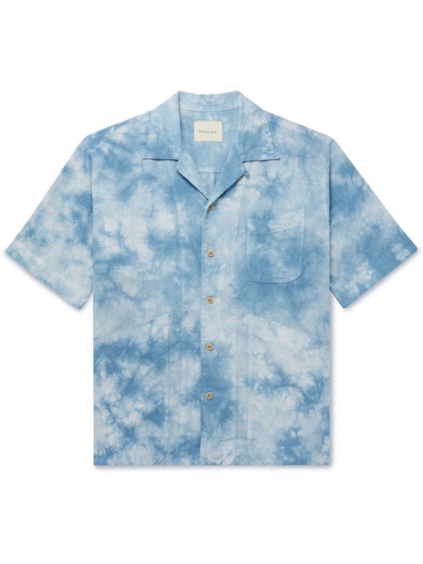 Photo: NICHOLAS DALEY - Camp-Collar Tie-Dyed Crinkled-Cotton Shirt - Blue