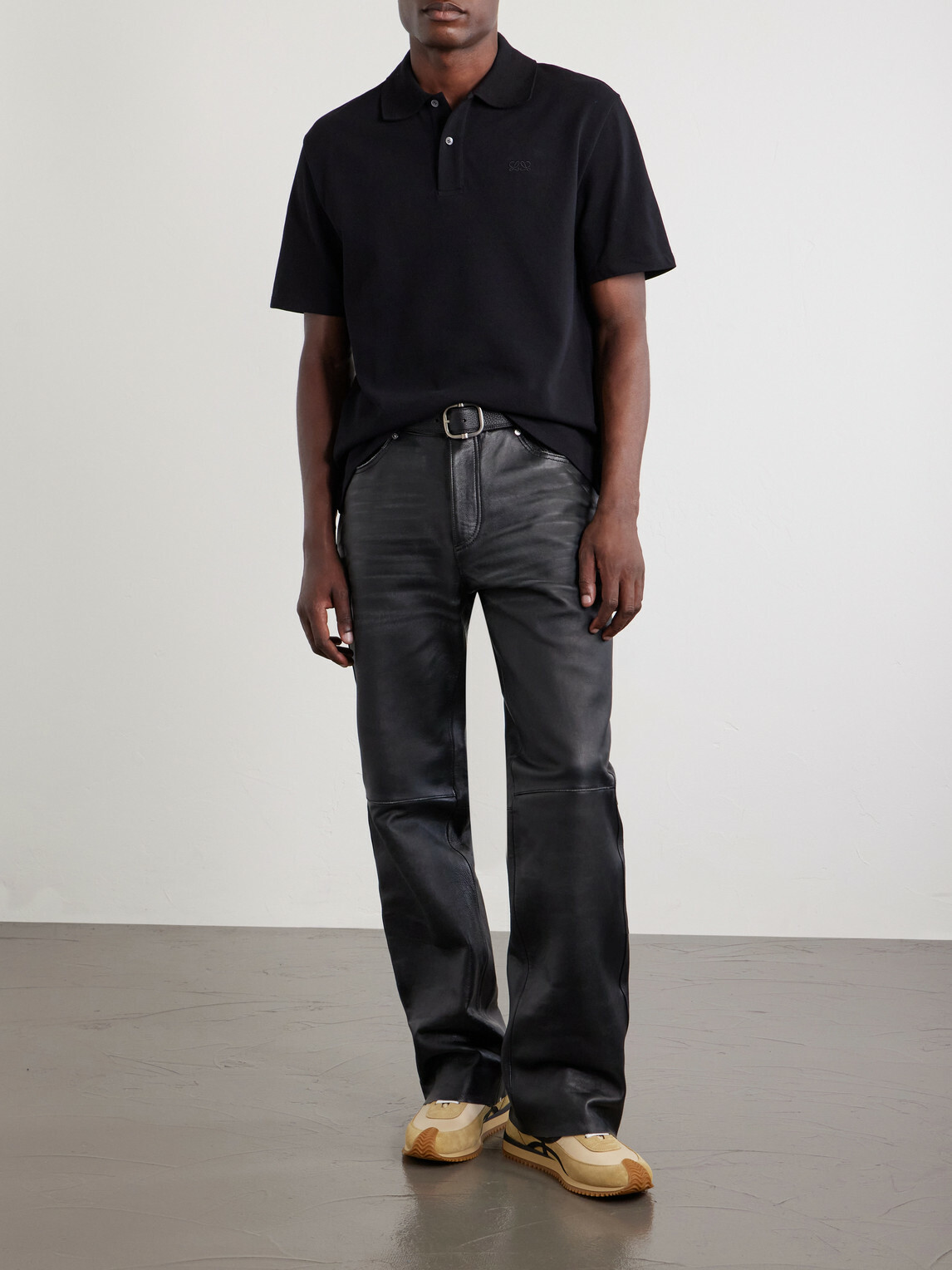 LOEWE - Anagram-Embroidered Cotton-Piqué Polo Shirt - Black