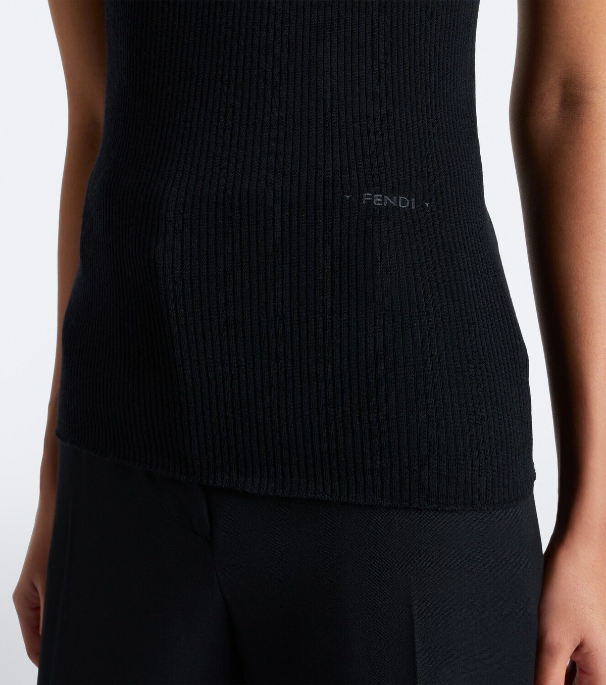 Fendi Ribbed-knit wool-blend polo shirt