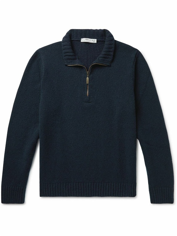 Photo: Inis Meáin - Donegal Merino Wool and Cashmere-Blend Half-Zip Sweater - Blue