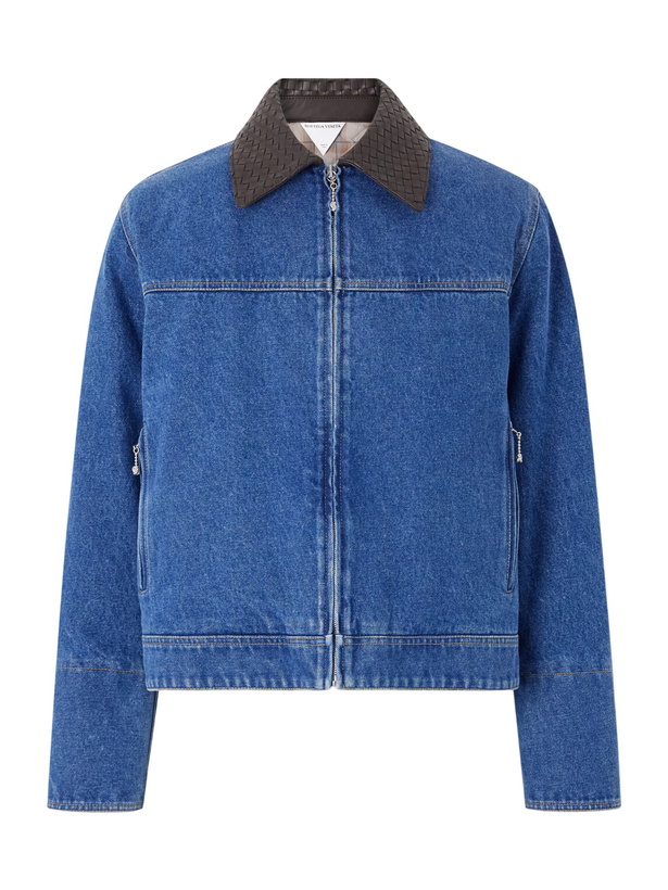 Photo: Bottega Veneta - Intrecciato Leather-Trimmed Denim Jacket - Blue