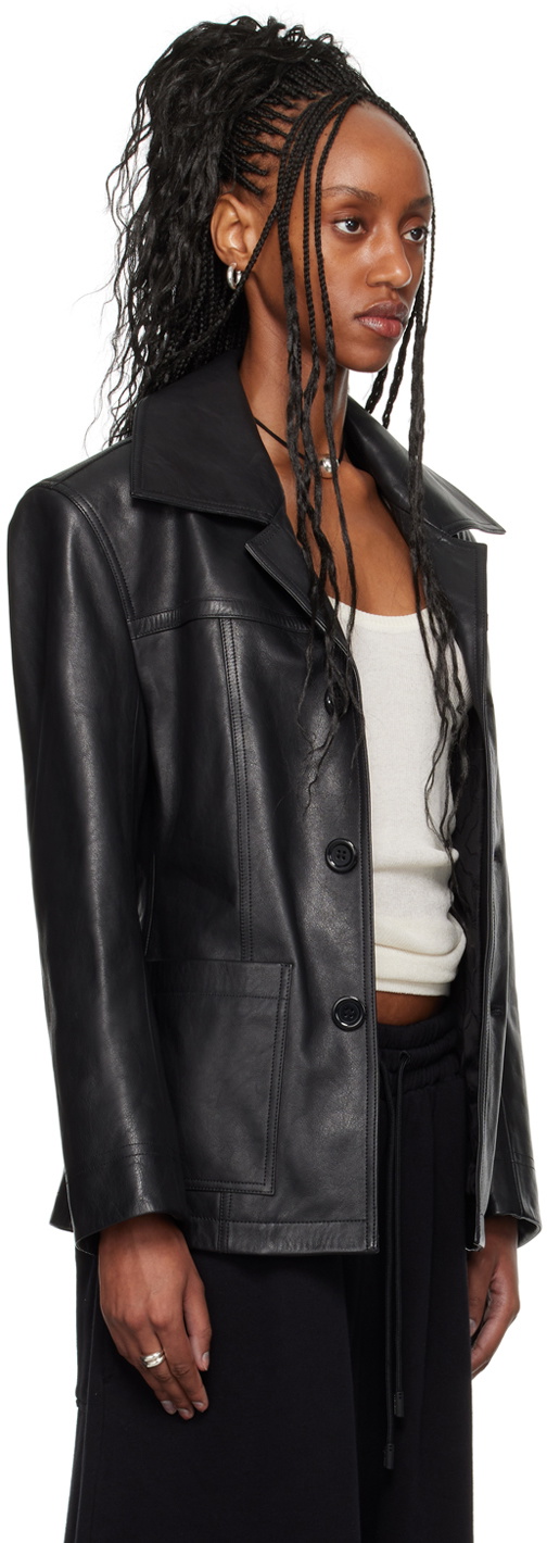 LU'U DAN Black Slim-Fit Creep Leather Jacket