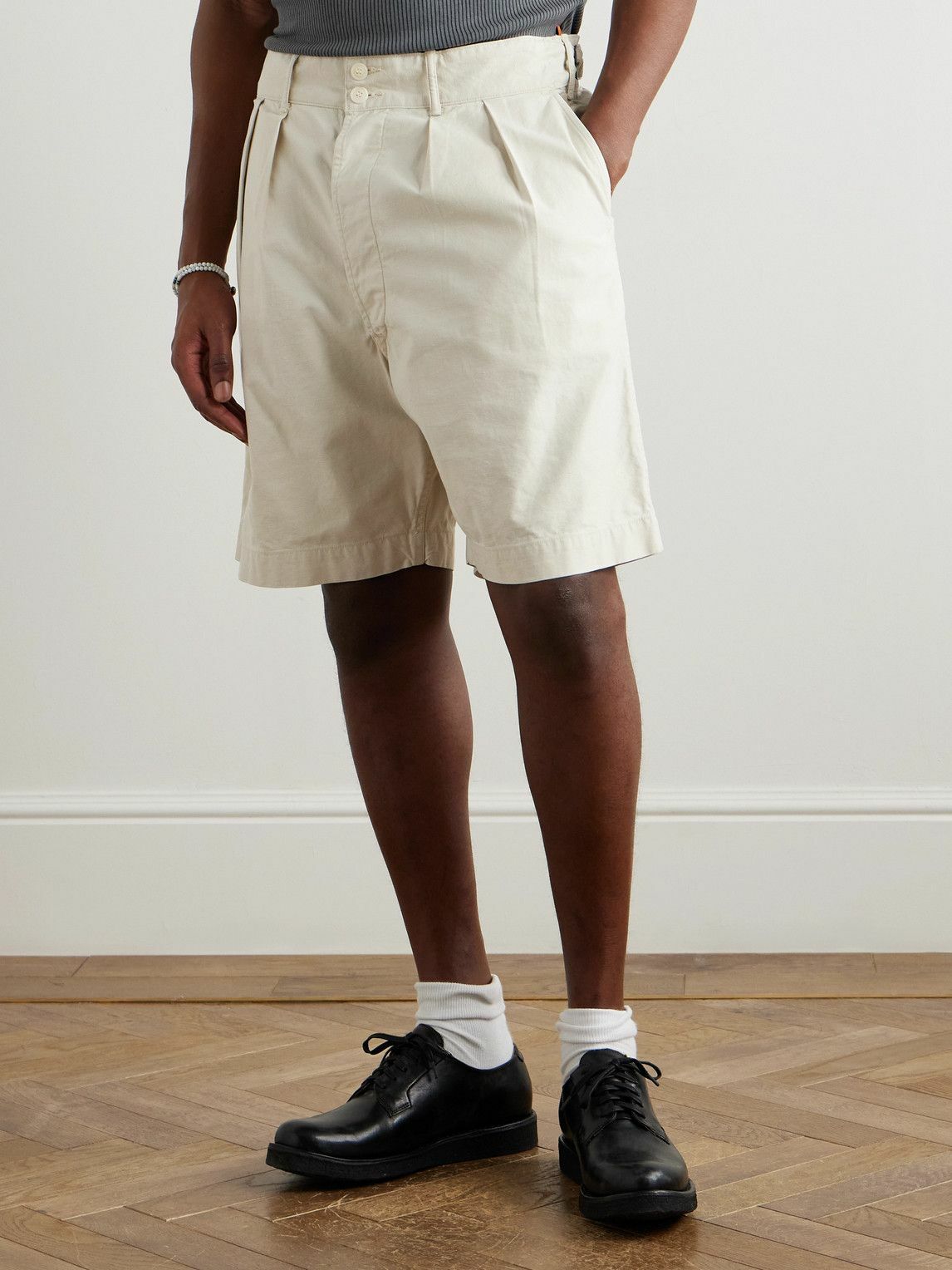 RRL - Hawkes Straight-Leg Pleated Cotton-Twill Shorts - Neutrals