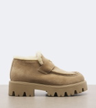 Prada Shearling-trimmed suede platform ankle boots