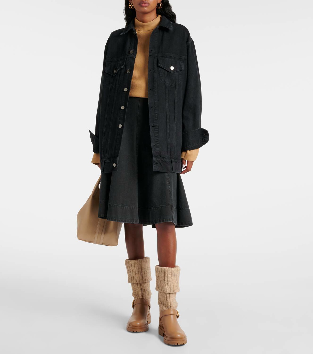 Gianvito Rossi Thurso ニット＆レザー ブーツ Thurso leather-trimmed sock boots in beige - Gianvito Rossi