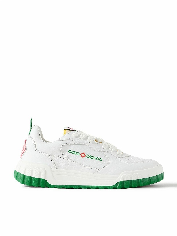 Photo: Casablanca - The Court Logo-Print Mesh and Rubber-Trimmed Leather Sneakers - White