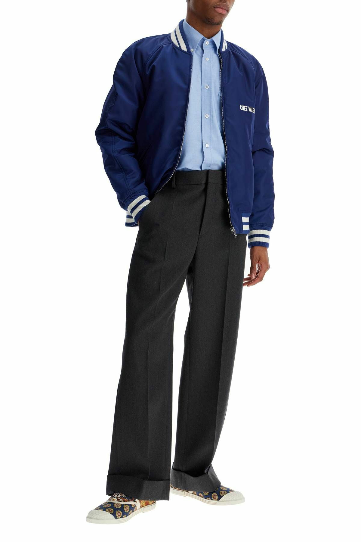 VALENTINO GARAVANI blue bomber jacket in printed polyamide