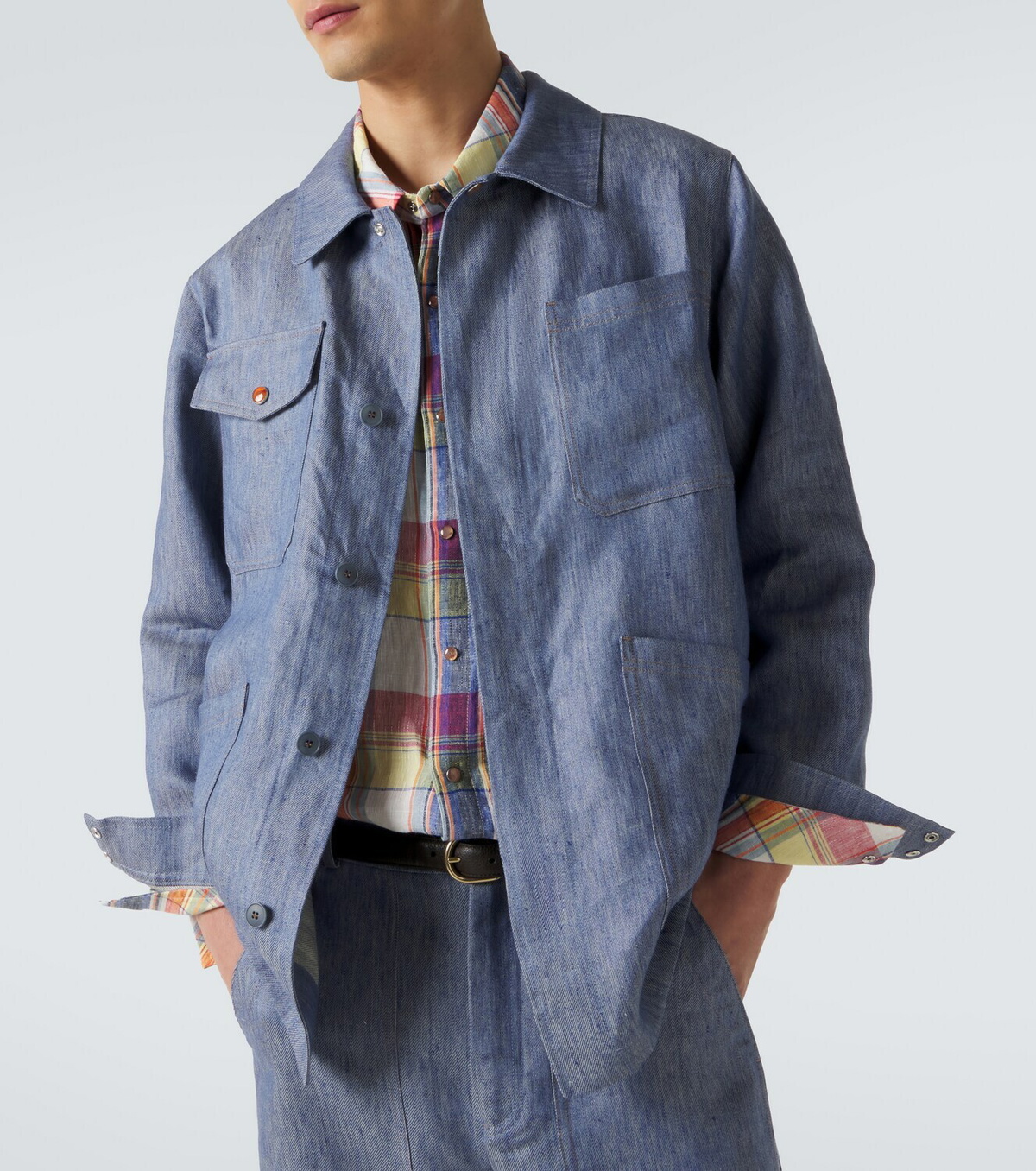 God's True Cashmere Linen denim jacket with carnelian