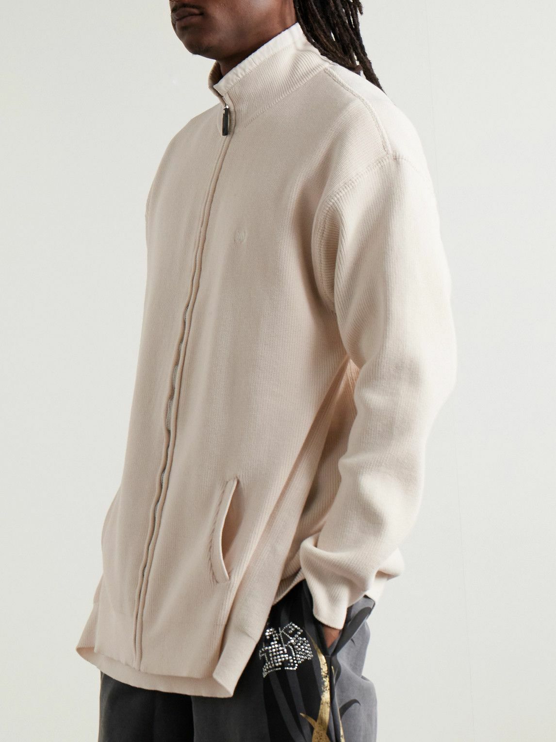 Balenciaga - Intertwined Oversized Logo-Print Ribbed Cotton-Blend Half-Zip Sweater - Neutrals
