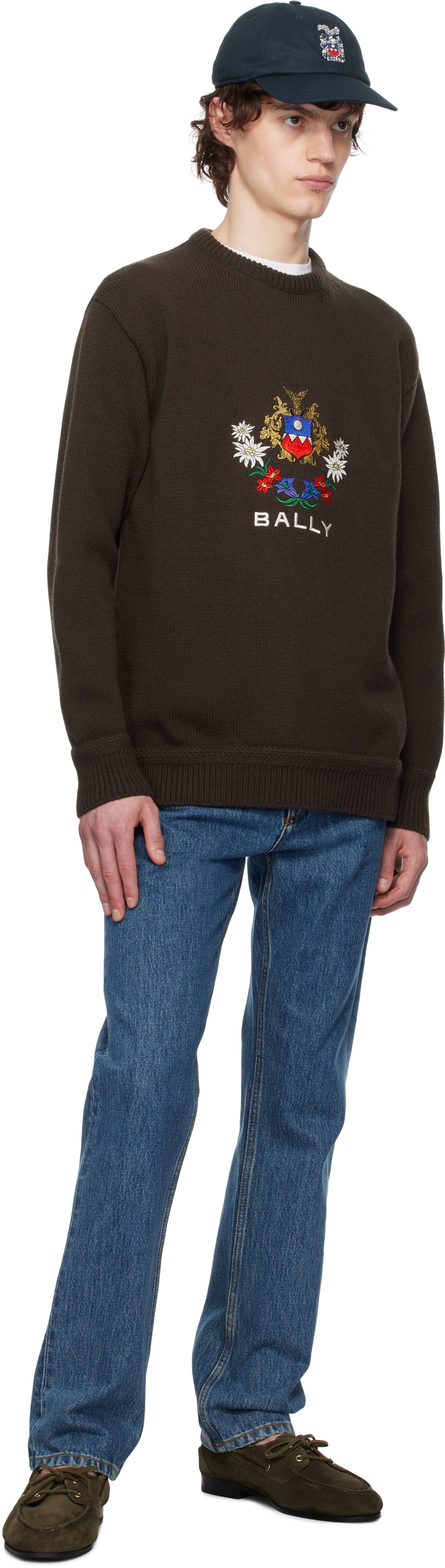Bally Brown Alpine Flowers Crewneck Sweater