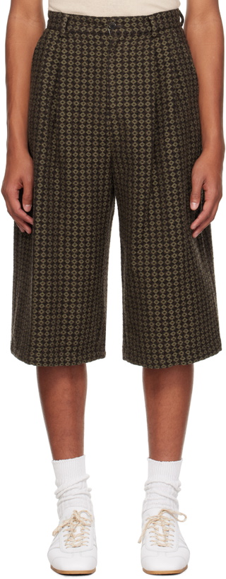 Photo: AMOMENTO Brown Jacquard Two Tuck Wide Shorts