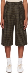 AMOMENTO Brown Jacquard Two Tuck Wide Shorts