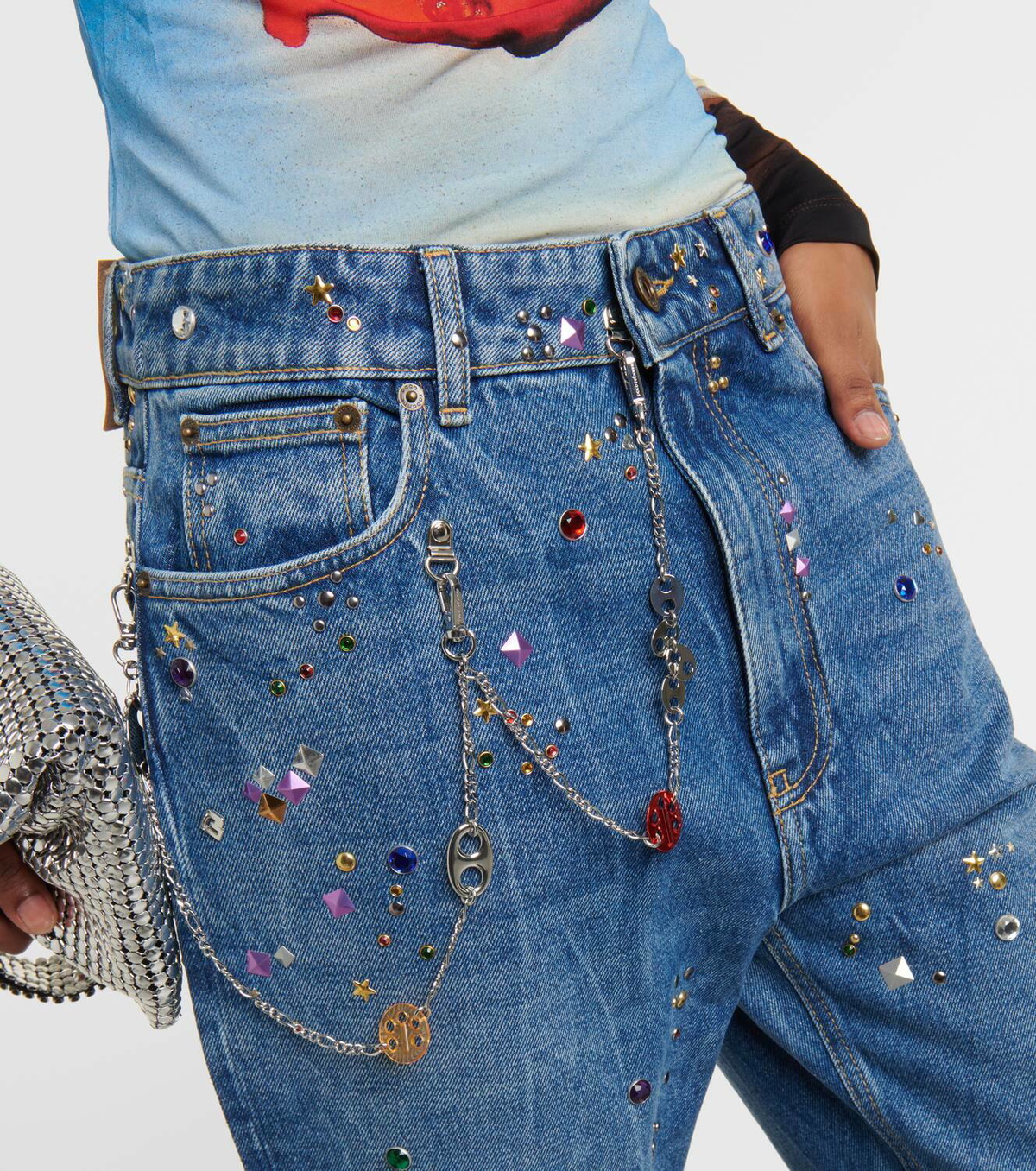 Rabanne Embellished high-rise straight jeans