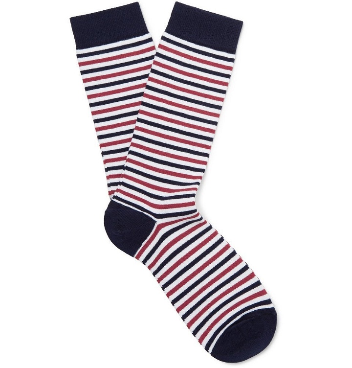 Photo: Sunspel - Striped Stretch Cotton-Blend Socks - Men - Navy