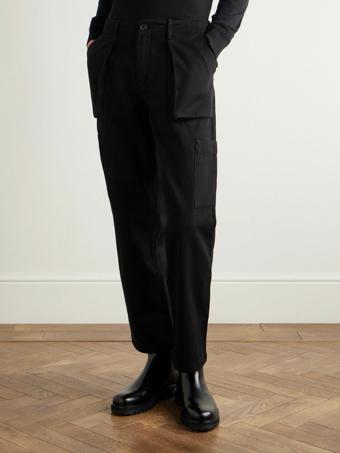 Mr P. - Edward Straight-Leg Cotton-Twill Cargo Trousers - Black