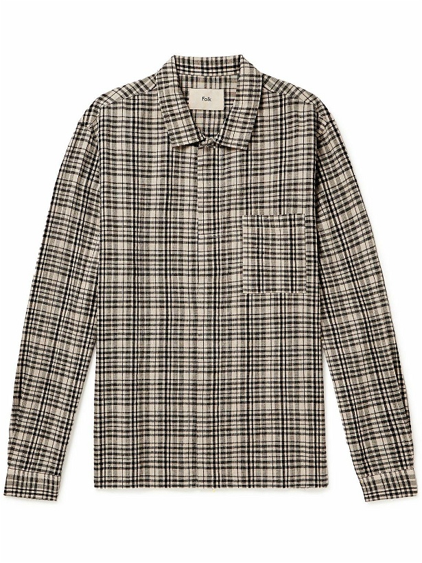 Photo: Folk - Checked Cotton and Linen-Blend Flannel Shirt - Neutrals