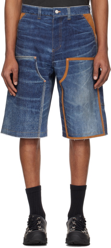 Photo: Andersson Bell Navy Trompe L'oeil Double Knee Denim Shorts