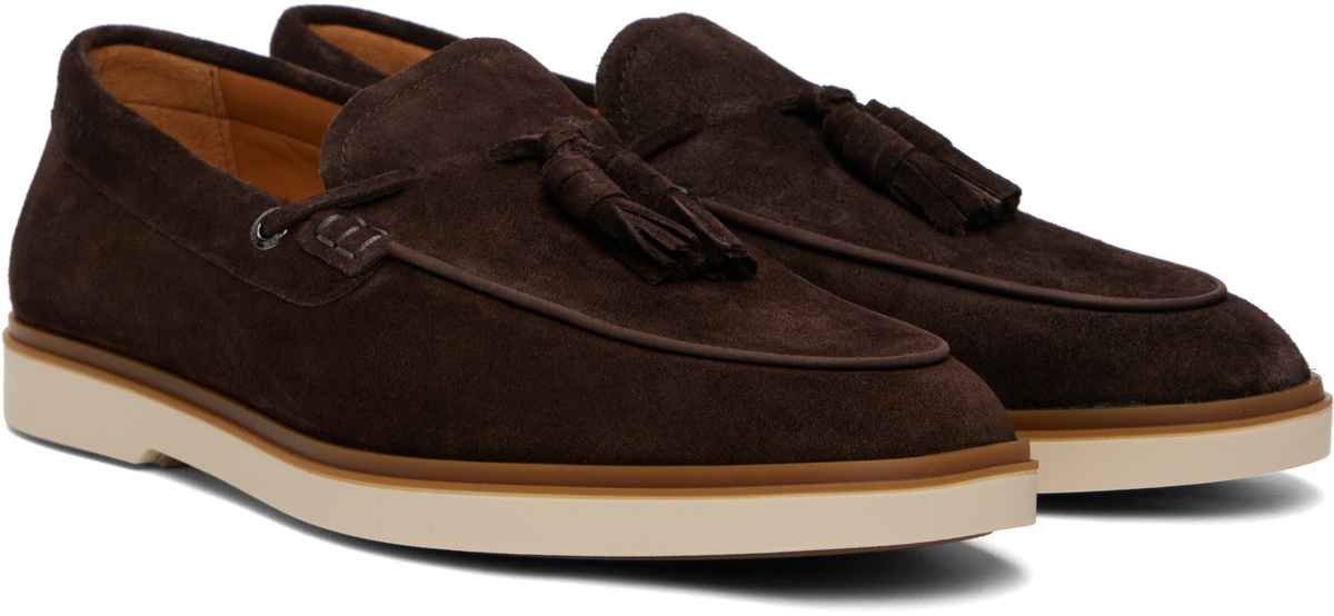 BOSS Brown Suede Tassel Trim Loafers
