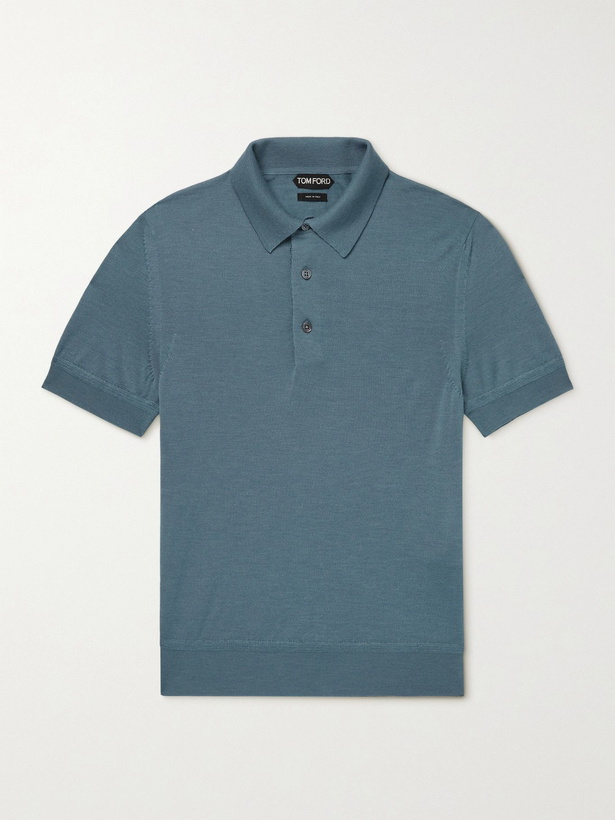 Photo: TOM FORD - Cashmere and Silk-Blend Polo Shirt - Blue