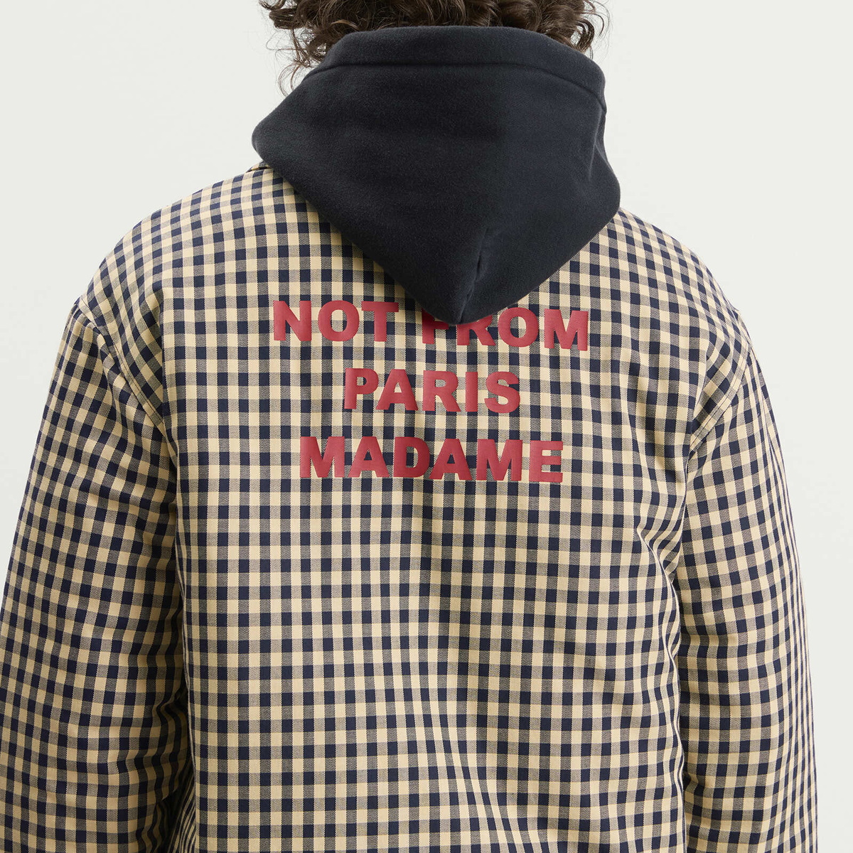 Drôle de Monsieur Men's Check Overshirt With Slogan in Beige