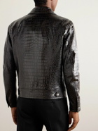 TOM FORD - Croc-Effect Leather Trucker Jacket - Brown