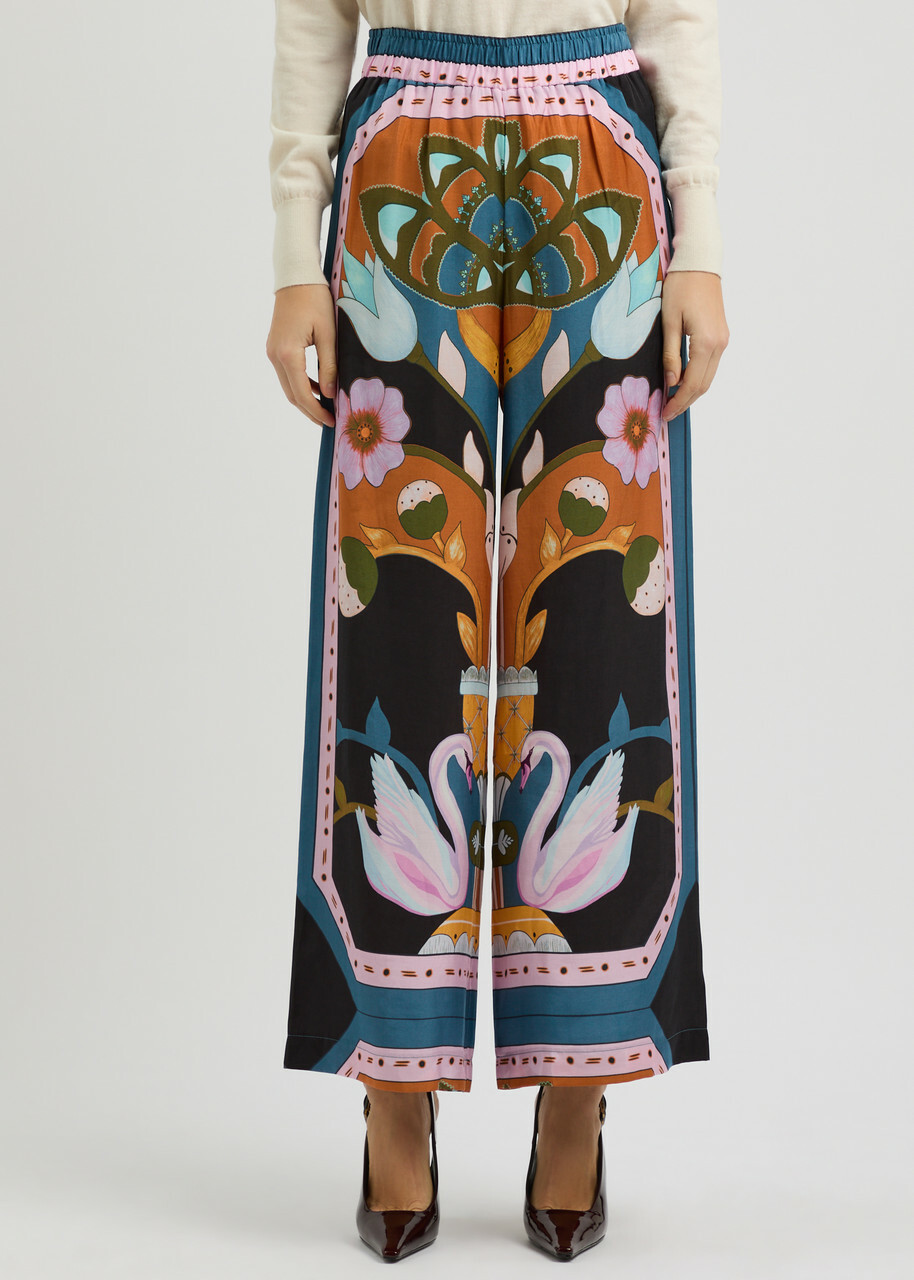 Lug Von Siga Madison Printed Wide-leg Satin Trousers Multicoloured
