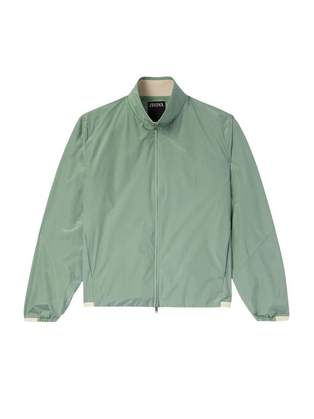 Photo: Zegna - Leather-Trimmed Silk Bomber Jacket - Green