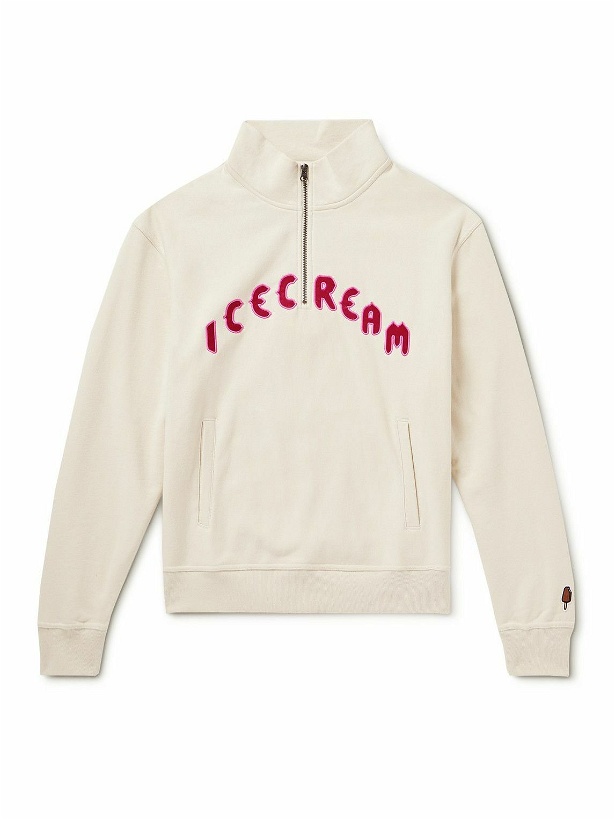 Photo: ICECREAM - Logo-Embroidered Cotton-Jersey Half-Zip Sweater - Neutrals