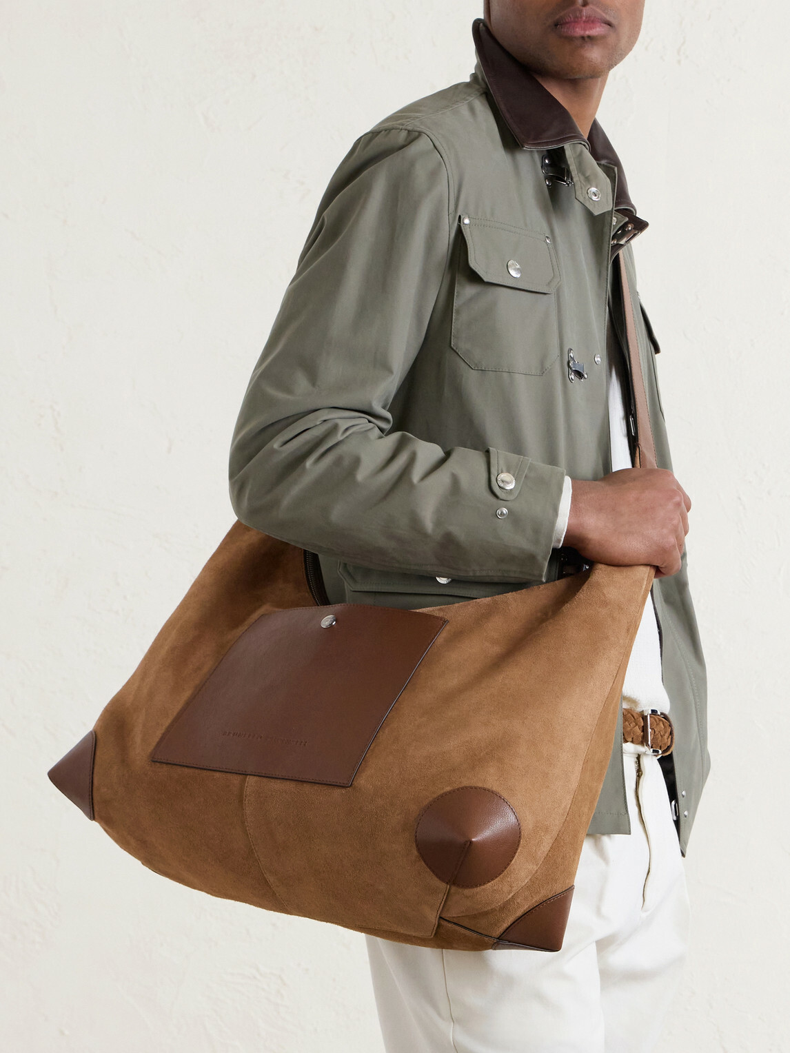 Brunello Cucinelli - Leather-Trimmed Suede Tote Bag