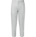 Theory - Page Tapered Stretch-Cotton Seersucker Trousers - Light gray