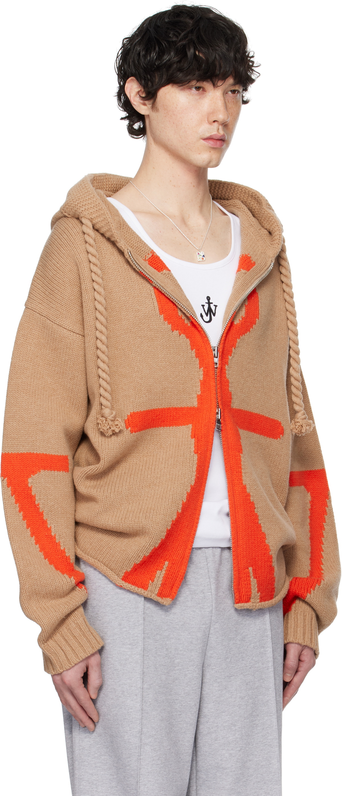 JW Anderson Tan & Orange Anchor Logo Hoodie