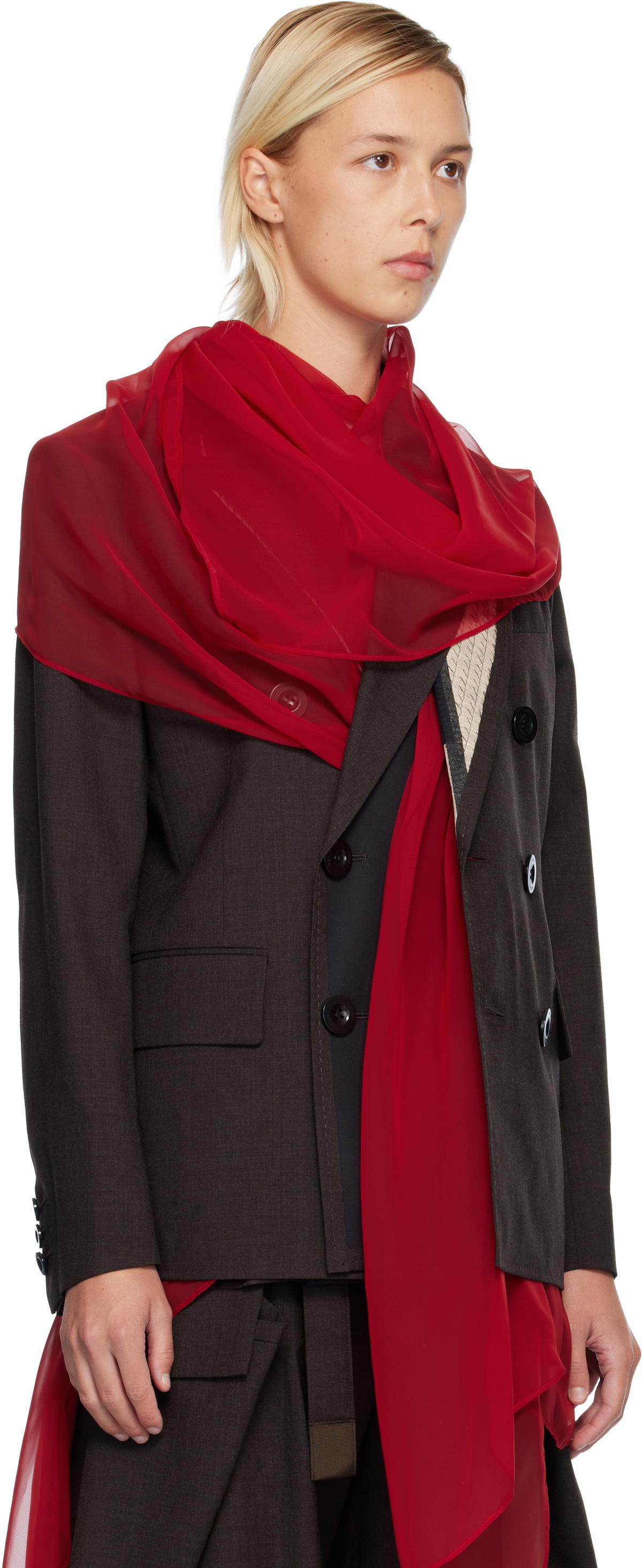 sacai Brown & Red Suiting Blazer