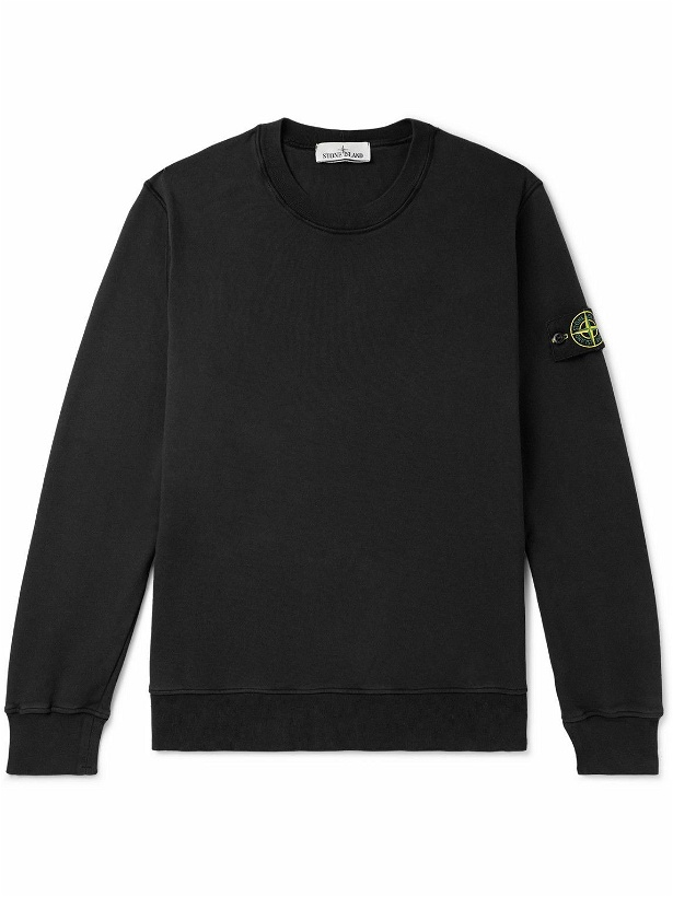 Photo: Stone Island - Logo-Appliquéd Garment-Dyed Cotton-Jersey Sweatshirt - Black