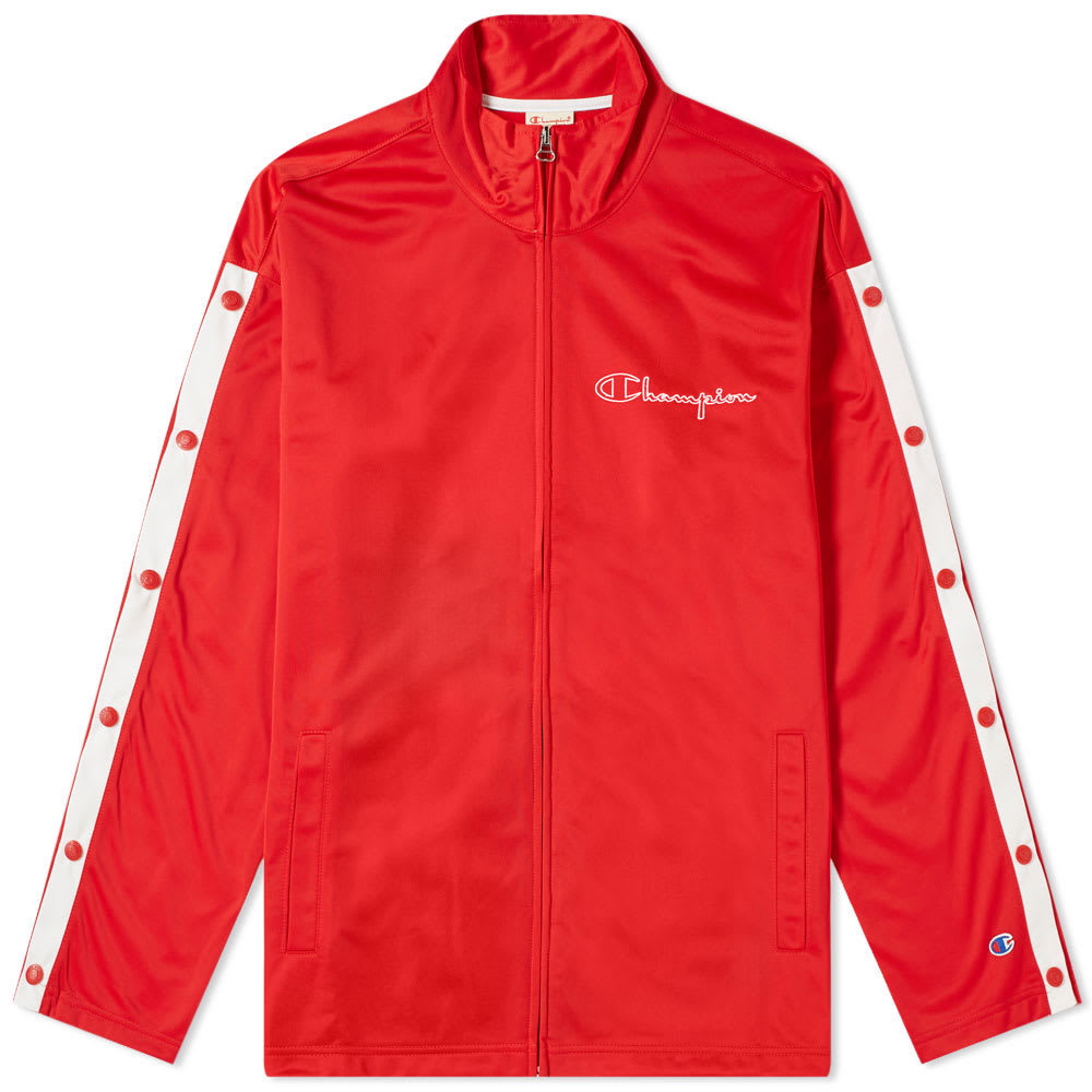 Photo: Champion Reverse Weave Popper Sleeve Track Top Red & White