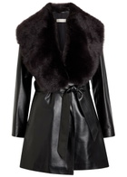 Nour Hammour Kelsey Fur-trimmed Belted Leather Jacket Black