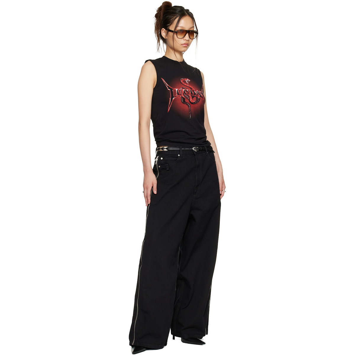 LU'U DAN Black Metal Head Tank Top