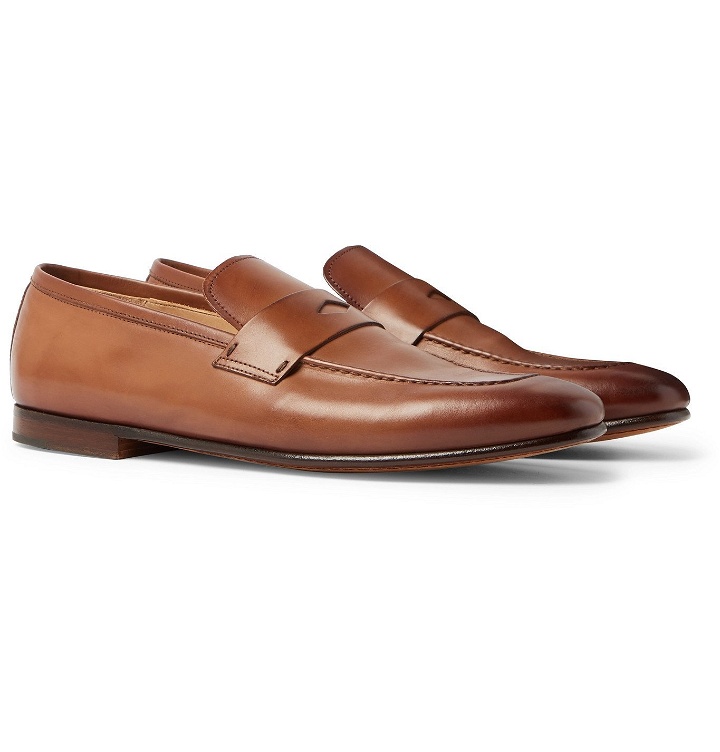 Photo: Dunhill - Chiltern Burnished-Leather Penny Loafers - Brown