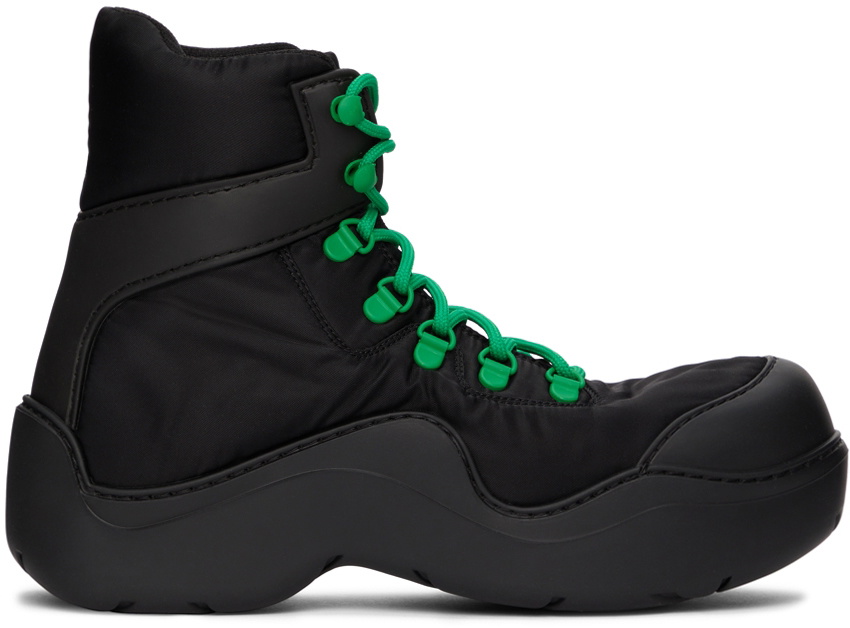 Veneta Black & Green Bomber Boots Bottega
